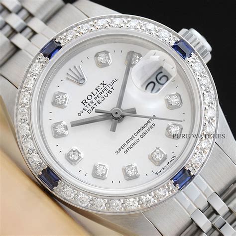 Donna Rolex Data 18K Oro Bianco Diamante Zaffiro & Orologio 